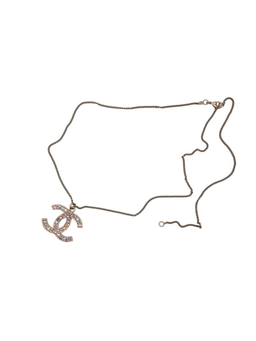 Chanel CC Logo Stone Necklace Metal Multicolor Gold
